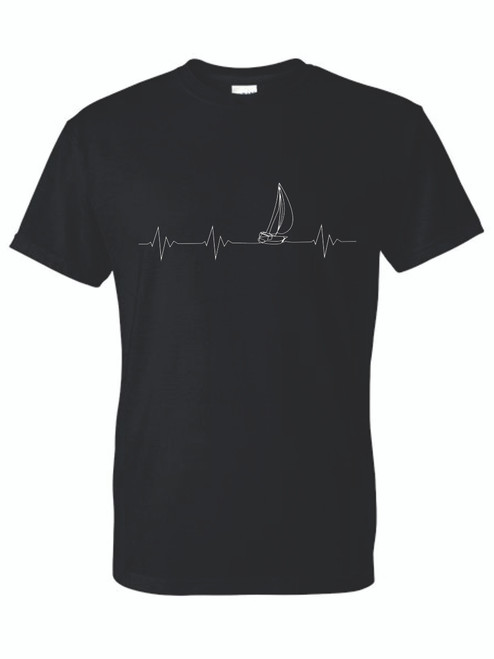 T-Shirt -  HEARTBEAT CARDIAC SAILBOAT - NAUTICAL SAILING fun Adult