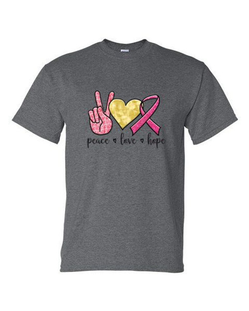 T-Shirt XL 2XL 3XL - PEACE LOVE AND HOPE - PINK CANCER awareness Adult