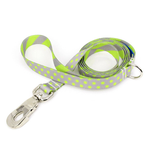 PEWTER lime dots gray - 3/4  inch dog leash -  high quality polyester american union made, fadeproof, made in USA