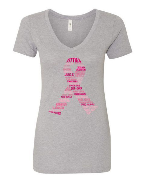 WOMEN'S Ideal VEE and CREW Neck Shirts - (BREAST CANCER RIBBON - BREAST CANCER AWARENESS)