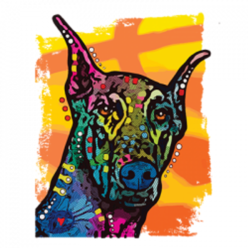 TRANSFER - COLORFUL DOBERMAN  - Neon Dog Pet  - Fun Humor Astrological Sign Adult