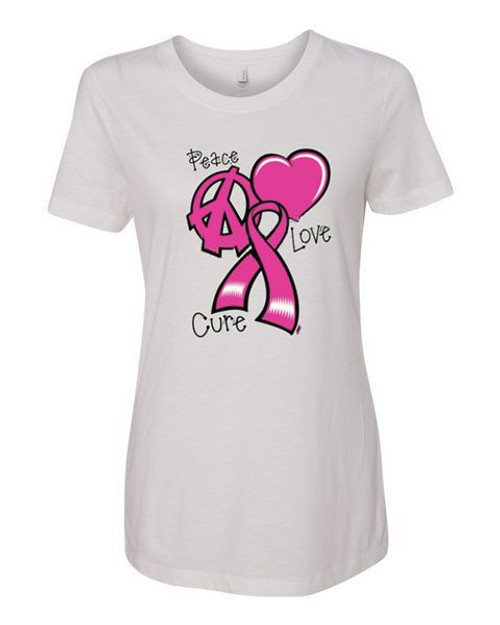 WOMEN'S Ideal VEE and CREW Neck Shirts - (PEACE LOVE CURE - BREAST CANCER AWARENESS)