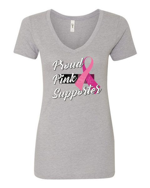 WOMEN'S Ideal VEE and CREW Neck Shirts - (PROUD PINK SUPPORTER - BREAST CANCER AWARENESS)