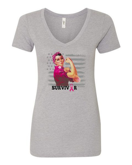 WOMEN'S Ideal VEE and CREW Neck Shirts - (ROSIE SURVIVOR - BREAST CANCER AWARENESS)