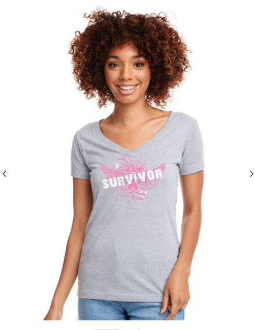 WOMEN'S Ideal VEE and CREW Neck Shirts - (SURVIVOR - BREAST CANCER AWARENESS)