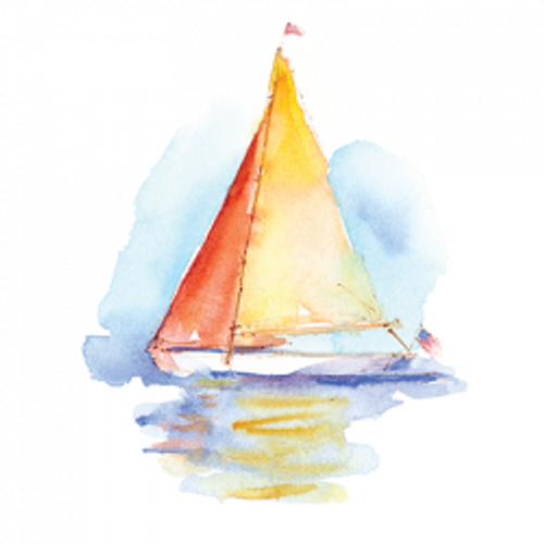 TRANSFER - WATER COLOR ELLOW SAILBOAT - CALM SEA NAUTICAL FUN Adult
