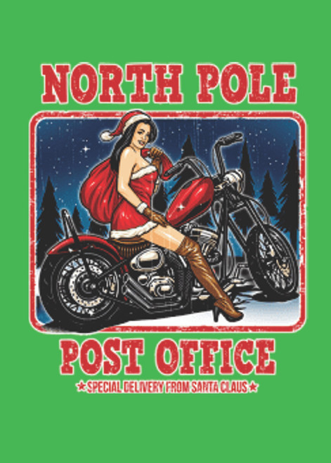 TRANSFER  - NORTH POLE POST OFFICE SEXY PINUP SANTA BIKER - WINTER / CHRISTMAS