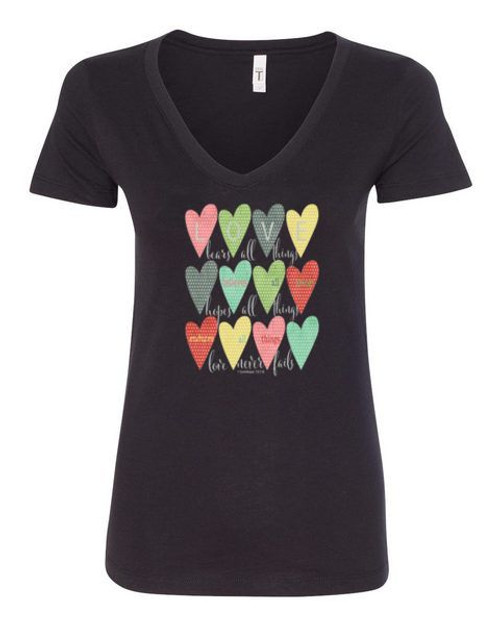 WOMEN'S Ideal VEE and CREW Neck Shirts - (CORINTHIANS 13 - FAITH)