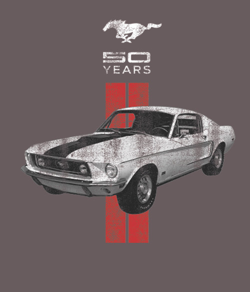 Adult DryBlend® T-Shirt - (MUSTANG 50 YEARS RED W/CREST - FORD )