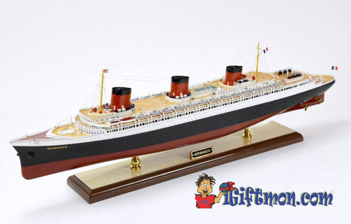 SS NORMANDIE passenger STEAMship 40" fully built wood model with stand