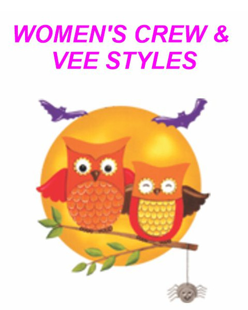 WOMEN'S Ideal VEE and CREW Neck Shirts - (HALLOWEEN OWL -  FALL SEASON)