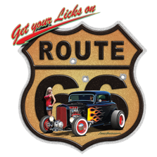 Adult DryBlend® T-Shirt - (GET YOUR LICKS ON ROUTE 66-  HOT ROD / PIN-UPS / HOTTIES)