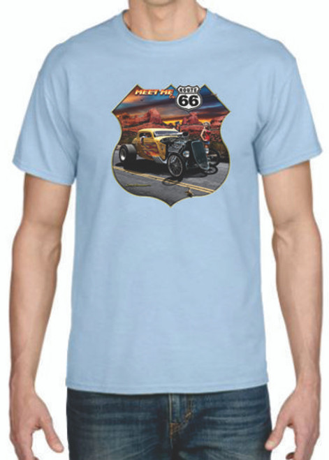 Adult DryBlend® T-Shirt - (MEET ME ON ROUTE 66-  HOT ROD / PIN-UPS / HOTTIES)