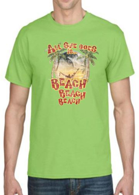 Adult DryBlend® T-Shirt - (ALL SHE DOES IS BEACH - RESORT / VACATION)