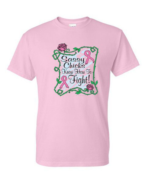 Adult DryBlend® T-Shirt - (FIGHT  WITH CREST - SASSY CHICK  / BREAST CANCER AWARENESS)