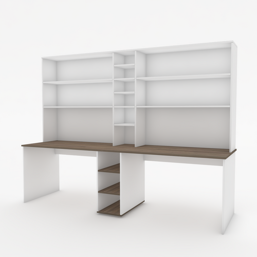 Dual Workstation Bardon Desk with Shelves in White and Swiss Elm- Urban Pad Furniture