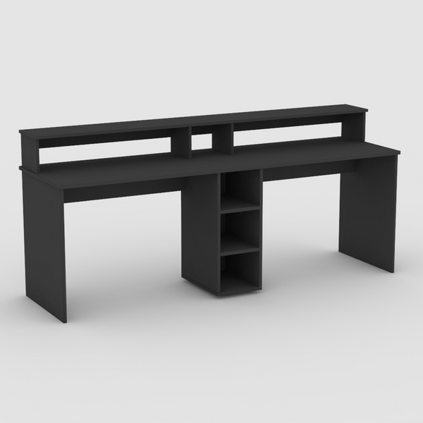 Dual workstation Yale desk with shelves in Black- Urban Pad Furniture