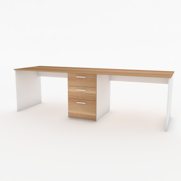Bond Dual workstation desk  in White and Native Oak- Urban Pad Furniture