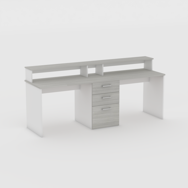 Dual workstation Yale desk with drawers in White and Limed Elm- Urban Pad Furniture