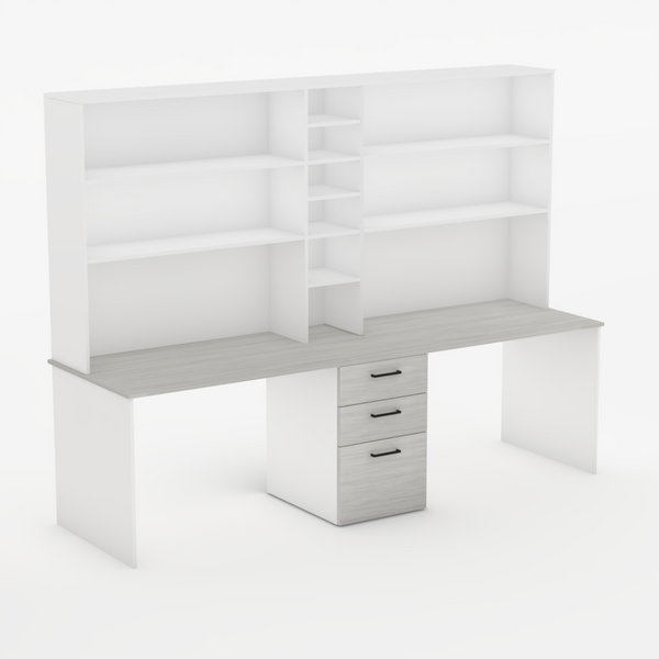 Dual Workstation Bardon Desk with drawers in White and Limed Elm- Urban Pad Furniture