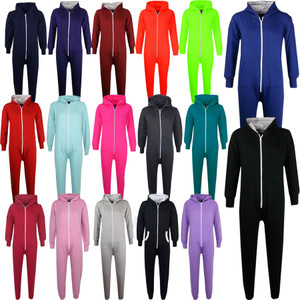 Girls Boys Plain Fleece Hooded A2Z Onesie One Piece