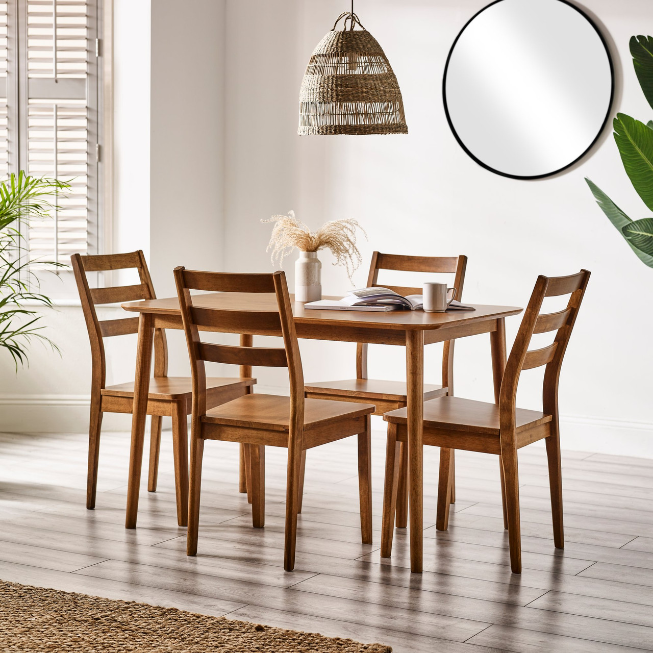 Lynton Small Walnut Colour Wooden Dining Table Dining Chairs