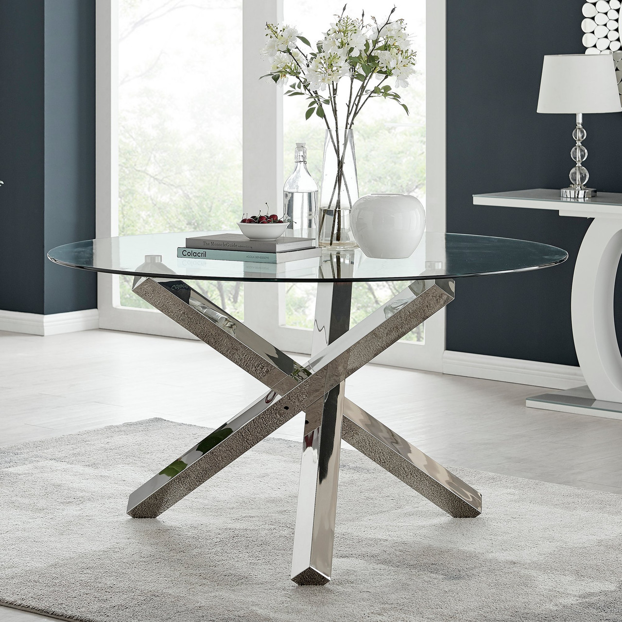 Vogue Chrome Glass Round Dining Table Dining Furniture