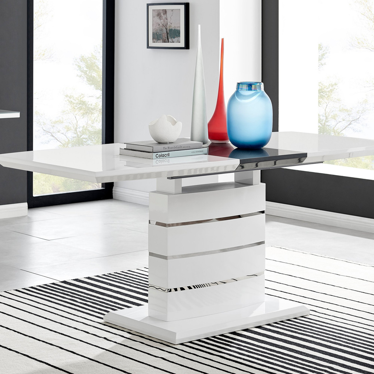 Renato White High Gloss Extending Dining Table Furniturebox