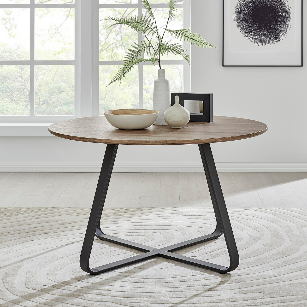 Contemporary Round Brown Wood Dining Table Furniturebox