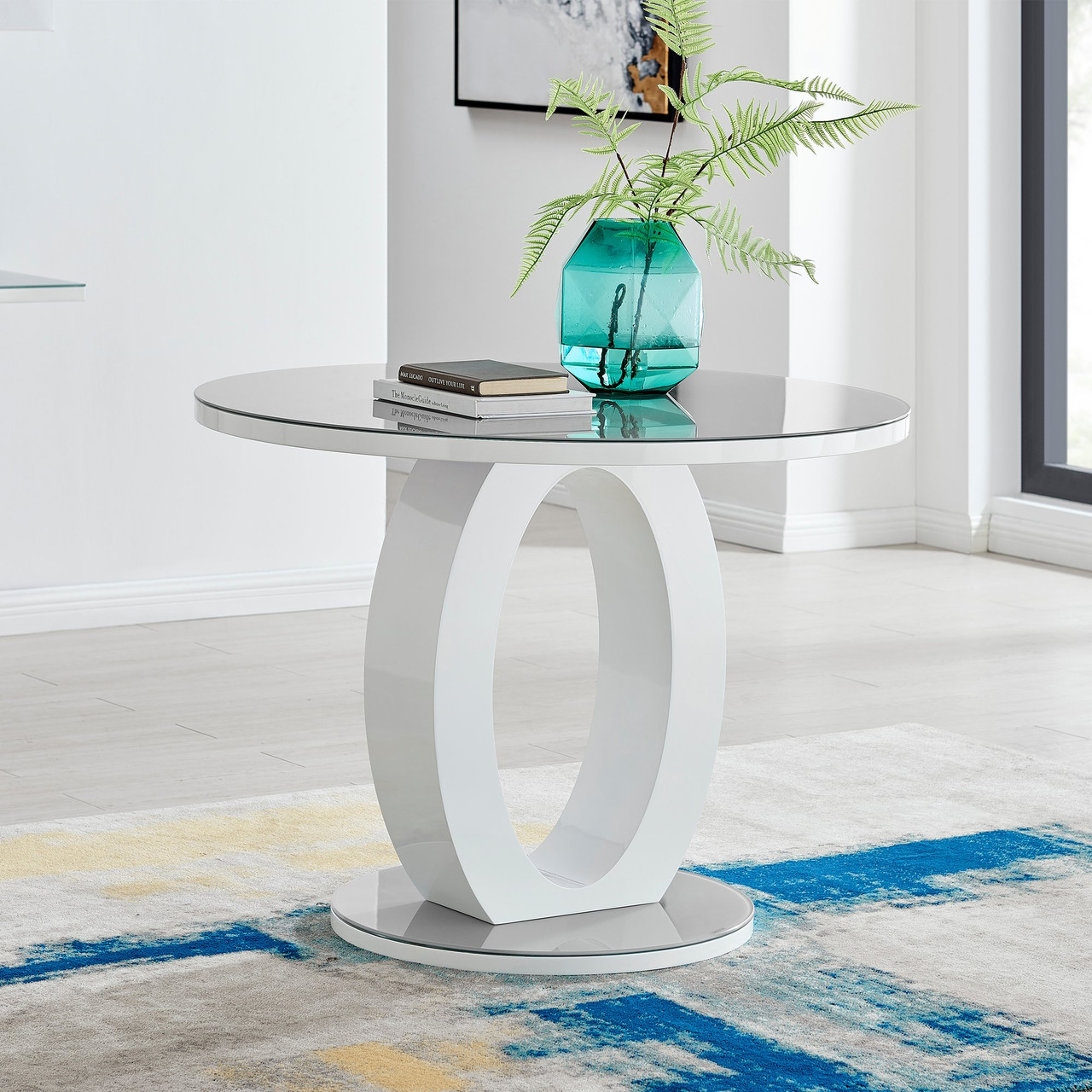 Grey White Round Gloss Dining Table Furniturebox