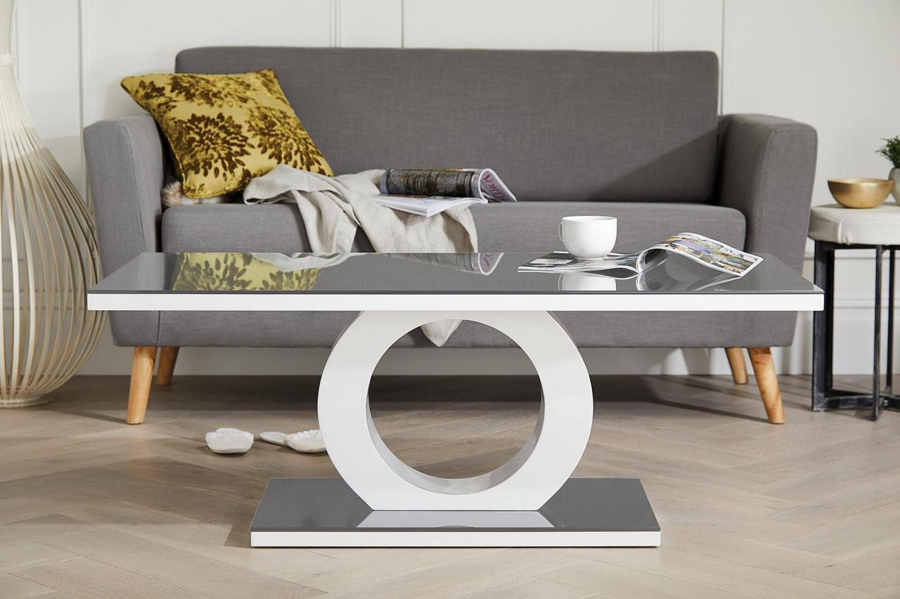 Grey & White High Gloss & Glass Coffee Table Furniturebox