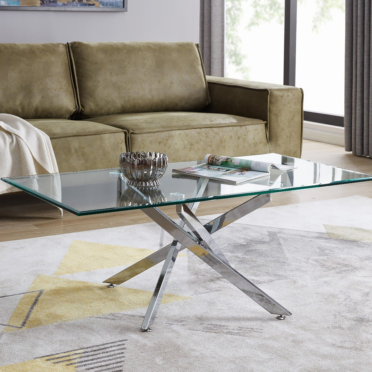 Leonardo Glass Chrome Coffee Table Living Room Furniture
