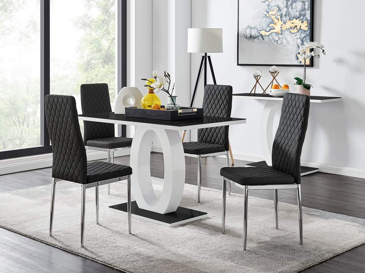 Black White High Gloss Dining Table Milan Chairs Furniturebox