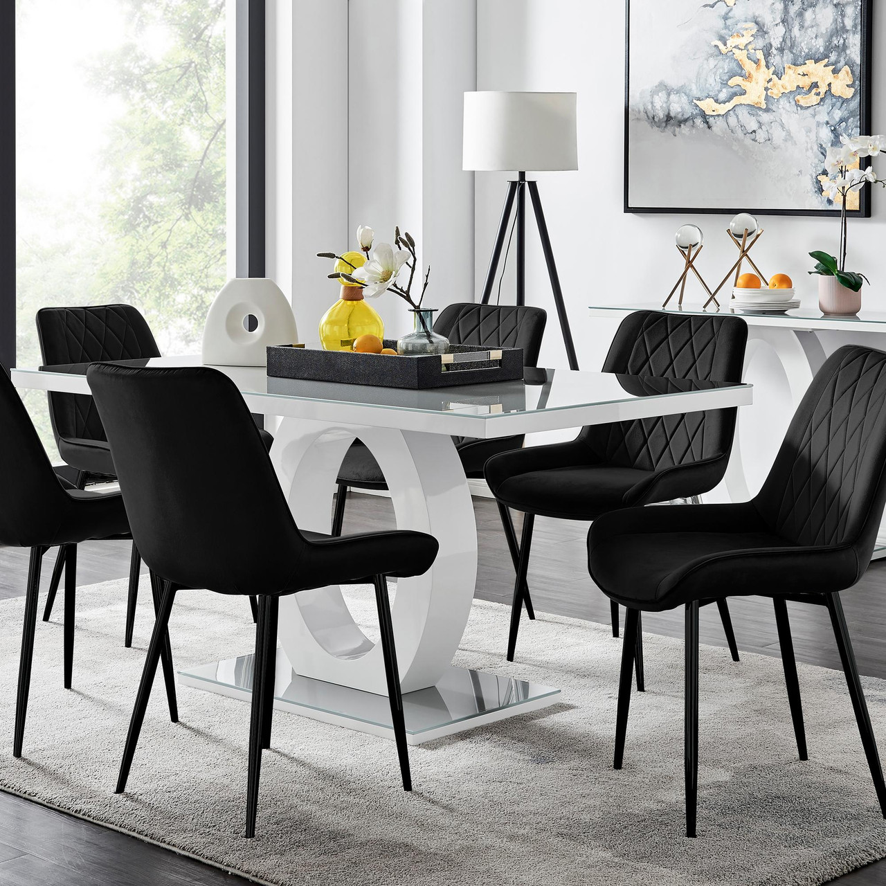Giovani Grey Dining Table Pesaro Black Leg Chairs