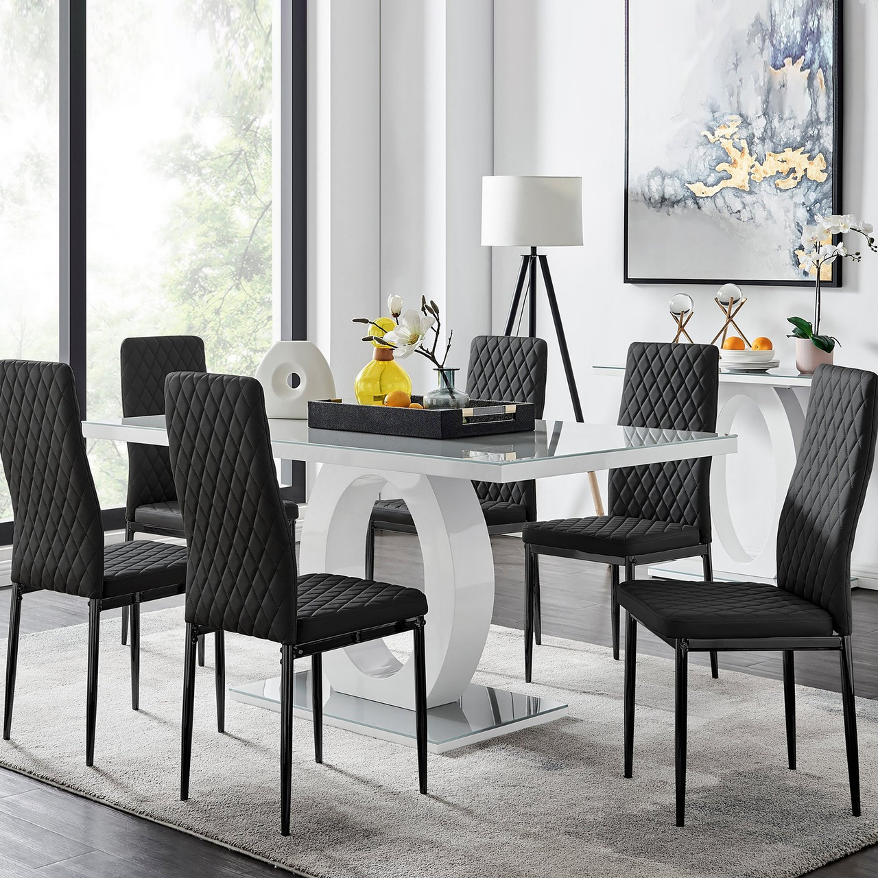 Giovani Grey Dining Table Milan Black Leg Chairs
