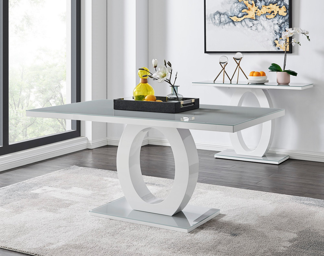 Grey & White High Gloss Dining Table & 6 Milan Chairs | Furniturebox