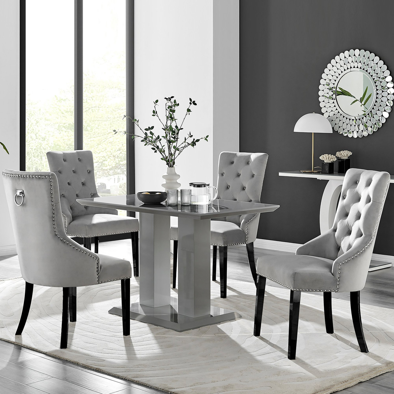 Imperia Grey Dining Table and Belgravia Black Leg Chairs