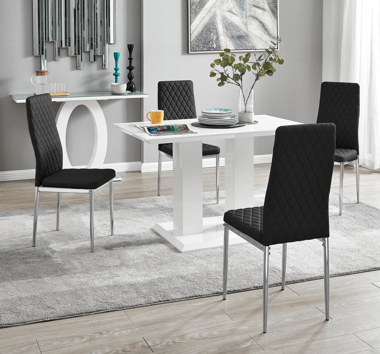 Imperia White Gloss Dining Table Milan Chairs Furniturebox