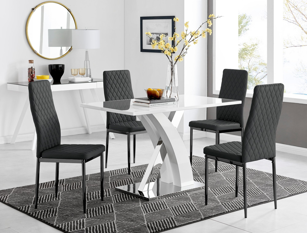 Atlanta White Dining Table and Milan Black Leg Chairs