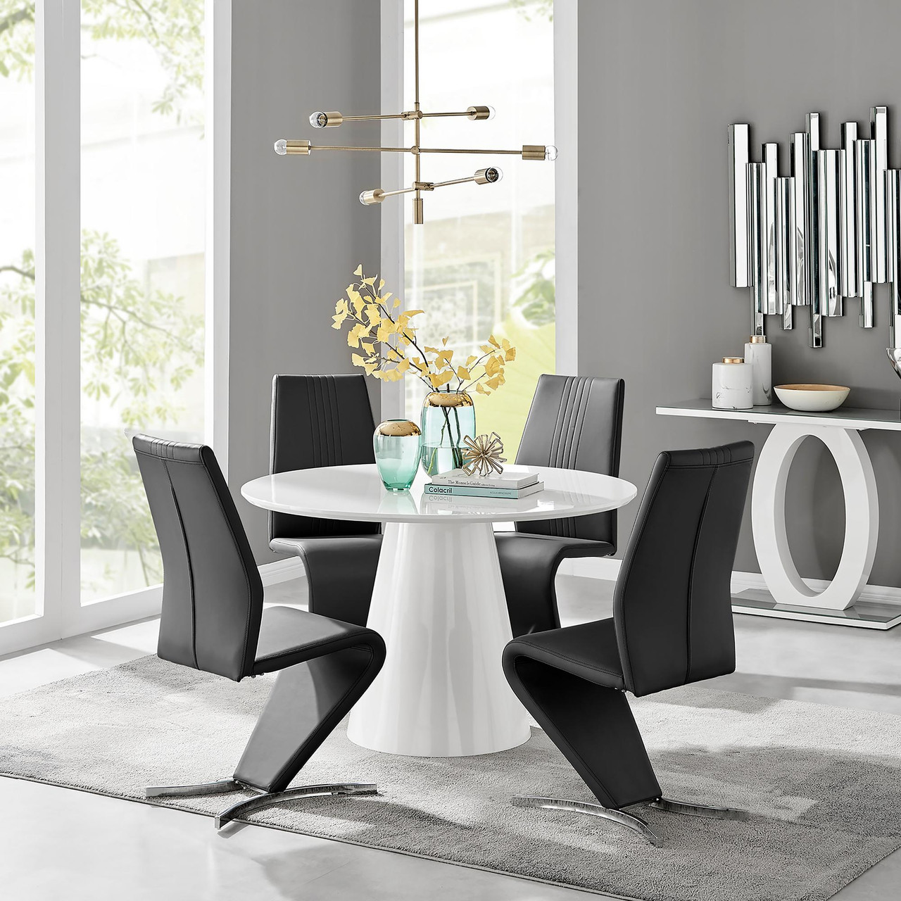 Palma White High Gloss Round Dining Table Willow Chairs
