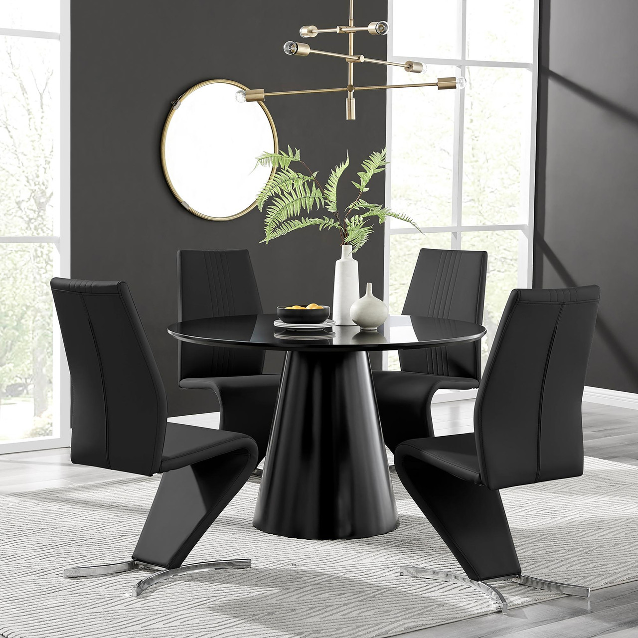 Modern Black Glass Dining Table Palma Black Semi Gloss Round