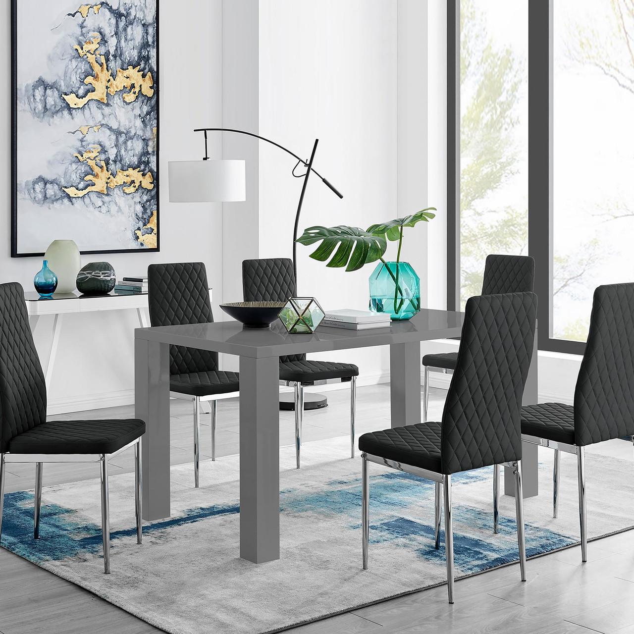 Grey High Gloss Dining Table Milan Chairs Furniturebox