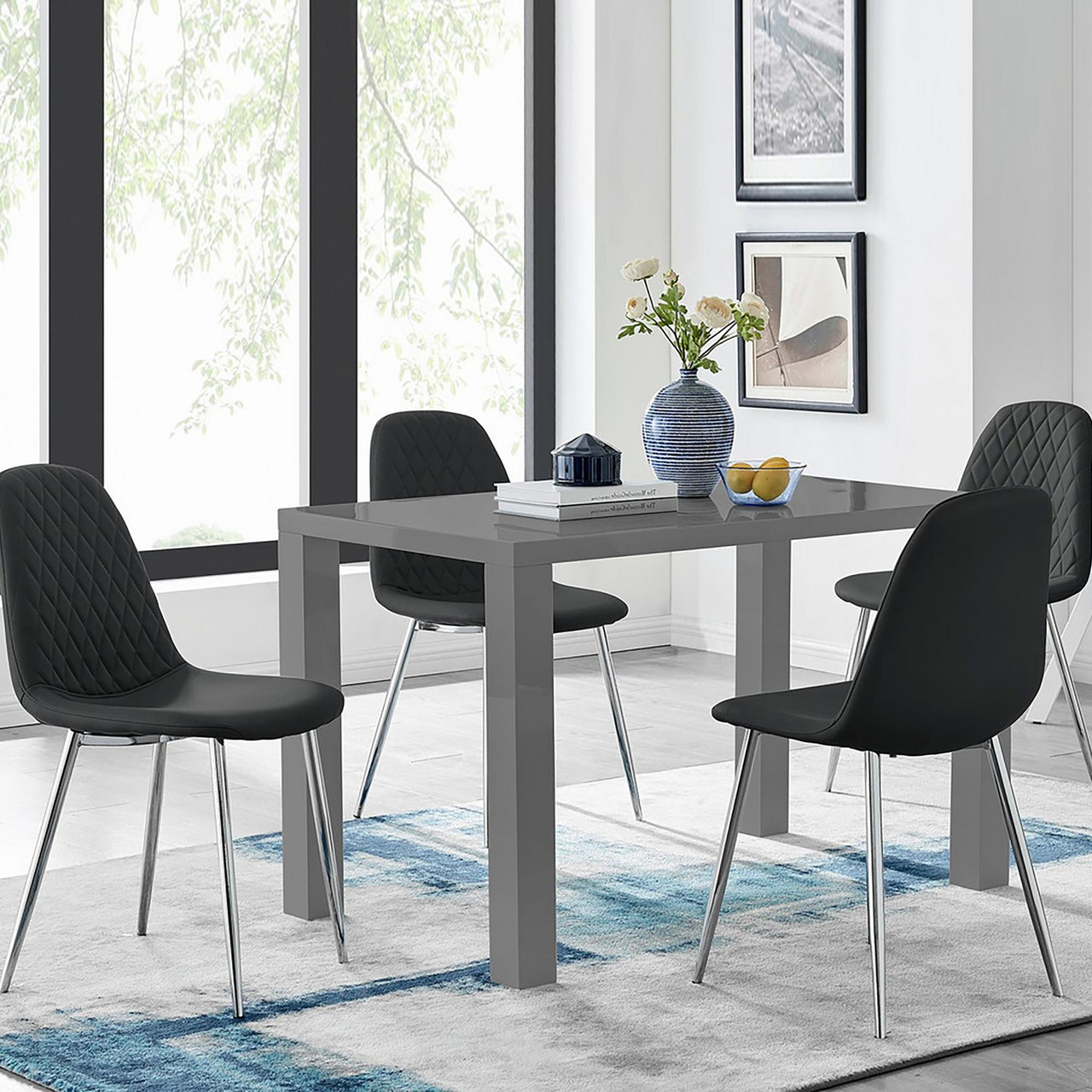Grey High Gloss Dining Table Corona Silver Chairs Furniturebox