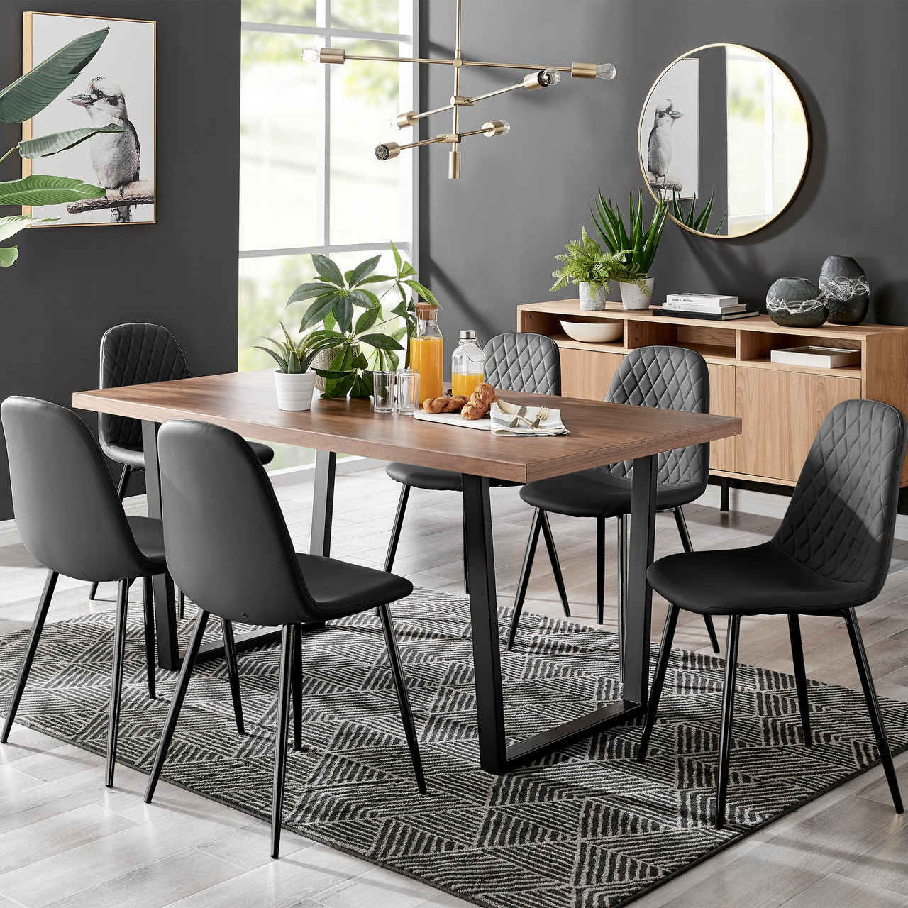 Kylo Brown Wood Effect Dining Table & 6 Corona Black Leg Chairs ...