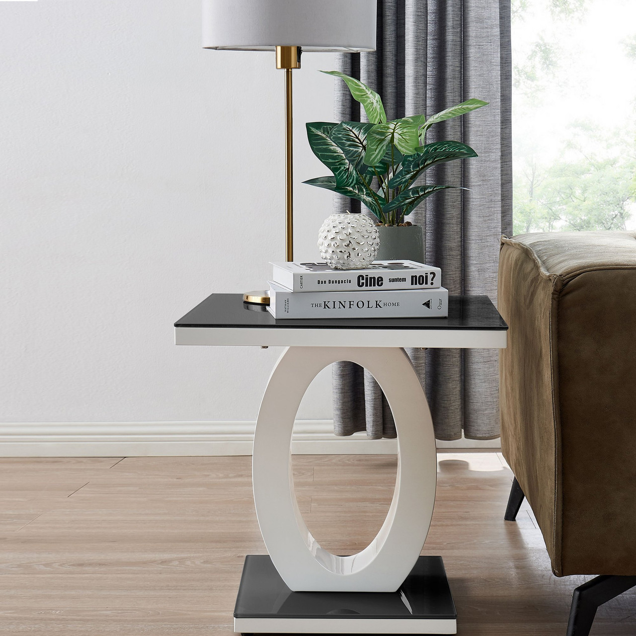 Black White High Gloss Side Table Furniturebox