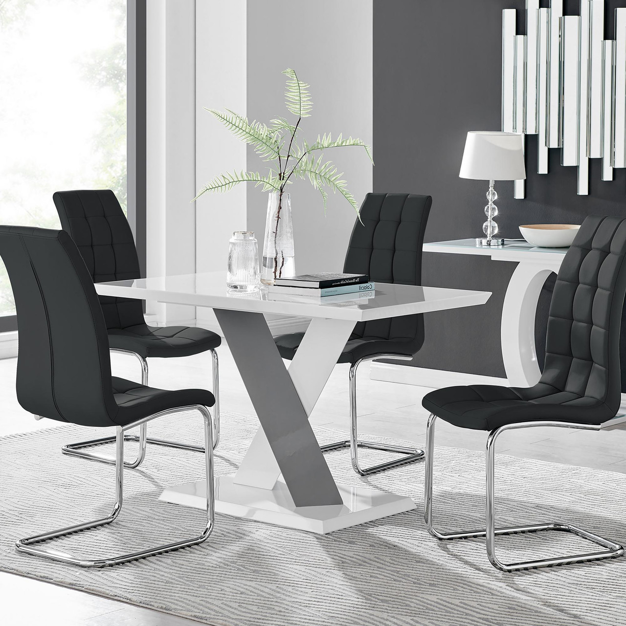 Monza White/Grey Dining Table Murano Chairs Furniturebox