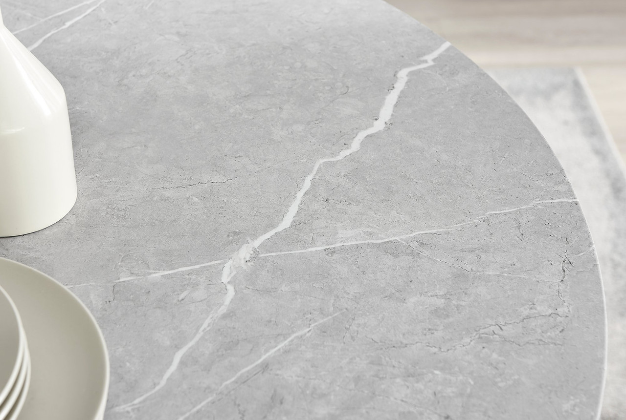 Adley Grey Concrete Effect Storage Dining Table & 4 Falun Silver Leg