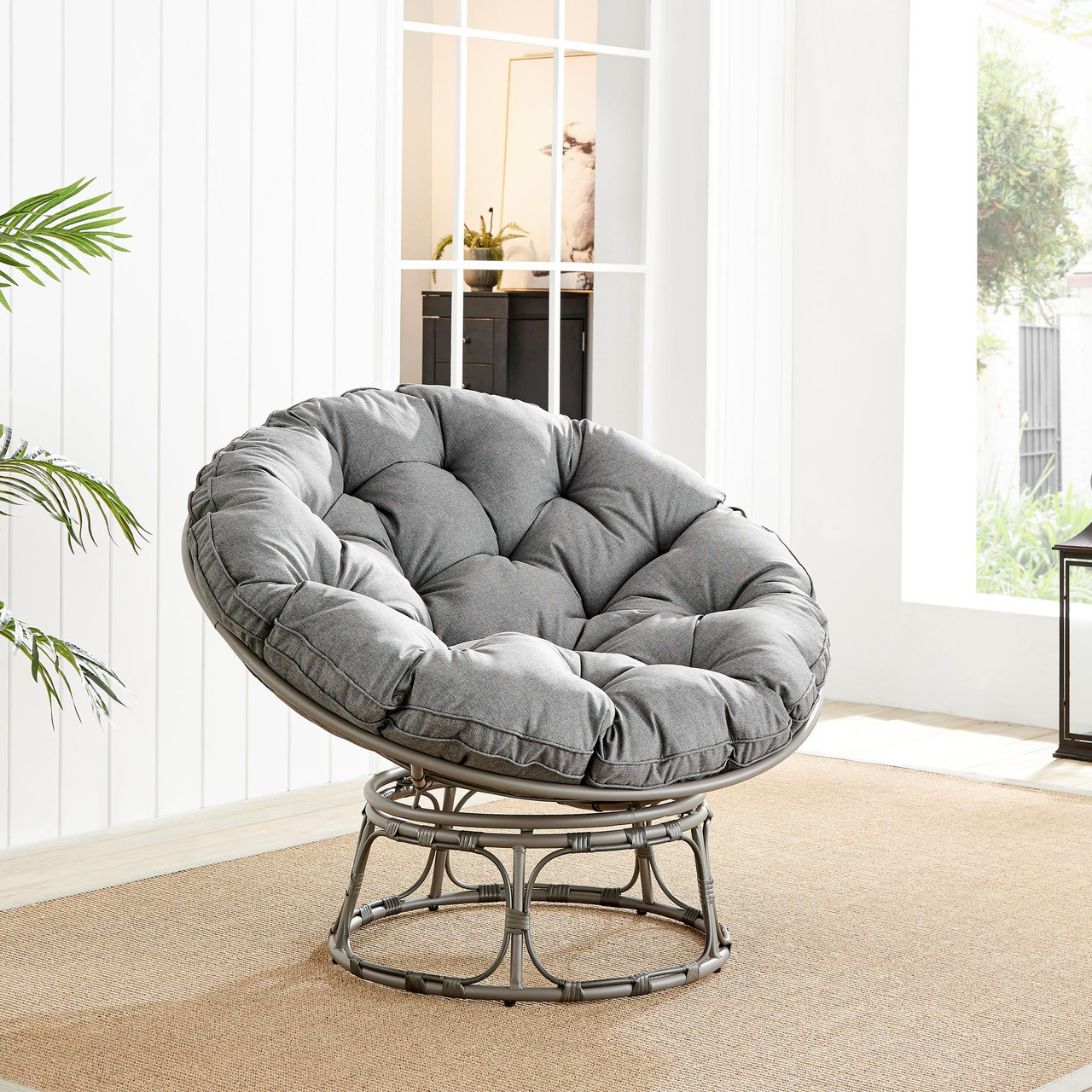 Moon Chair Grey Rattan Cushioned Outdoor Chair Furniturebox UK
