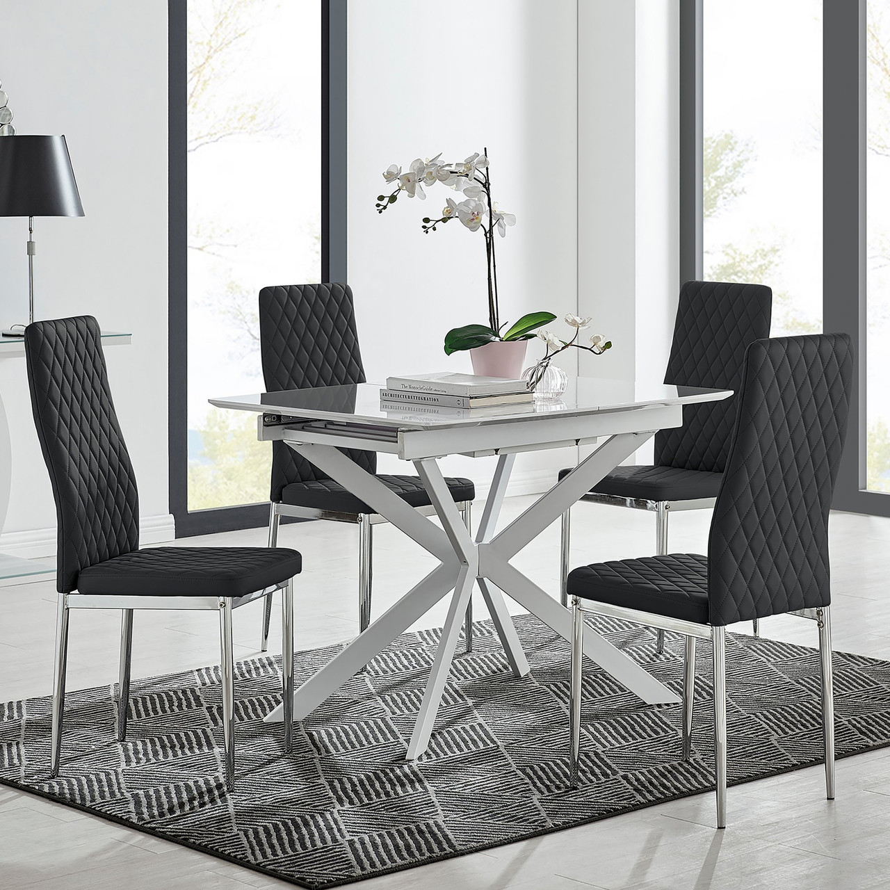 Seater White Gloss and Chrome Extending Dining Set - Main Image