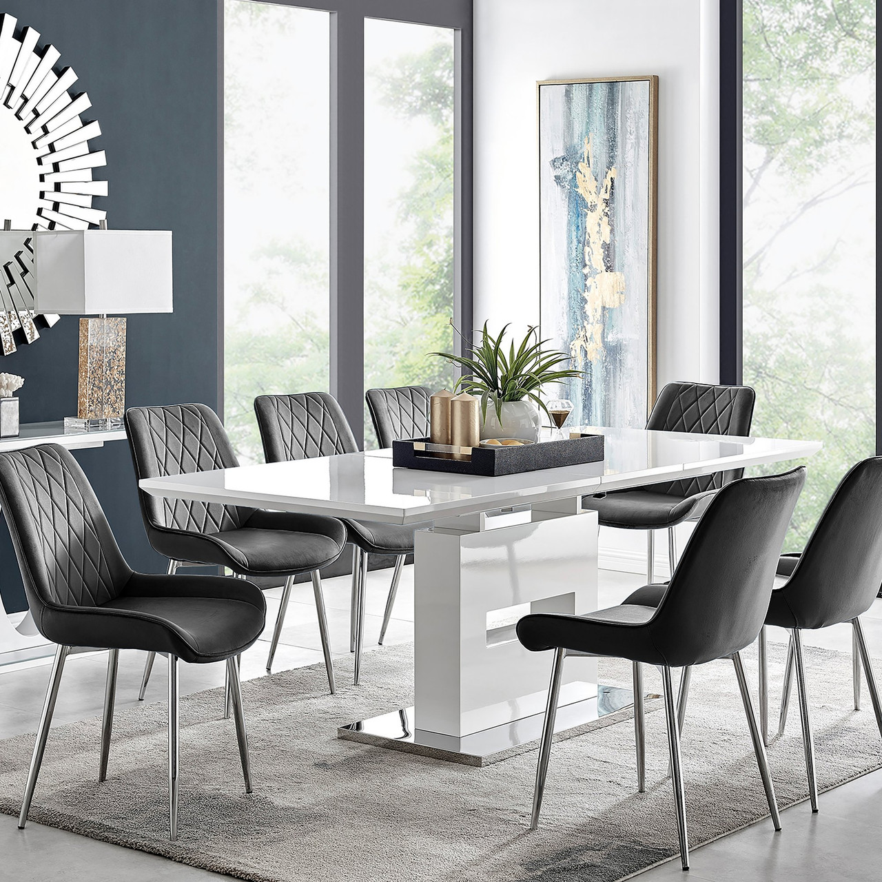 Large Extending Dining Table Pesaro Silver Chairs Furniturebox